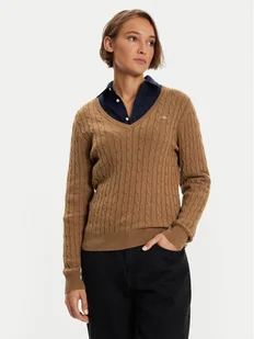 Gant Sweter 4800101 Brązowy Slim Fit - Swetry damskie - miniaturka - grafika 1