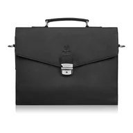 Teczki i aktówki - Męska skórzana aktówka czarna na dokumenty teczka na ramie z kluczykiem - miniaturka - grafika 1