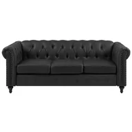 Sofy i kanapy - Beliani Sofa trzyosobowa skóra ekologiczna czarna CHESTERFIELD - miniaturka - grafika 1