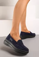 Półbuty damskie - Granatowe Półbuty z Ekozamszu na Platformie Ozdobione Paseczkiem Adrancia - miniaturka - grafika 1