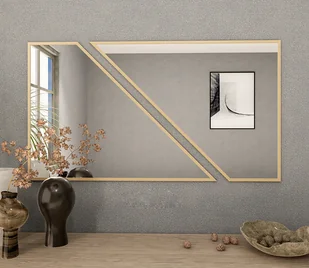 Drewniane duże lustro ścienne 50x90cm - Złota Rama - Lustra - miniaturka - grafika 1
