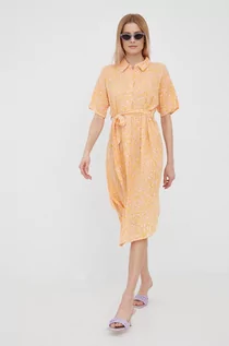 Sukienki - Vero Moda sukienka kolor pomarańczowy midi prosta - grafika 1