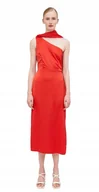 Sukienki - Walg Czerwona Sukienka Midi na Jedno Ramię z Satyny 36 Kwb - miniaturka - grafika 1