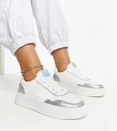 Sneakersy damskie - Biało-srebrne sneakersy na grubszej podeszwie Rumai-39 - miniaturka - grafika 1