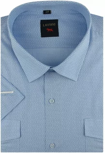 Koszule męskie - Duża Koszula Męska Codzienna Bawełniana Przewiewna Casual niebieska w kropki z krótkim rękawem Duże rozmiary Laviino N700 - None - grafika 1