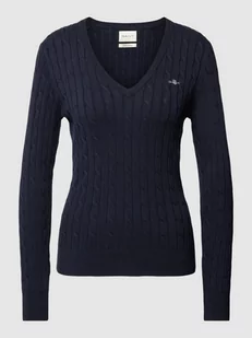 Sweter z dzianiny z detalem z logo - Swetry damskie - miniaturka - grafika 1