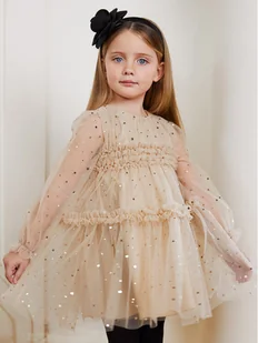 Abel & Lula Sukienka elegancka 5533 Beżowy Regular Fit - Sukienki i spódniczki dla dziewczynek - miniaturka - grafika 1