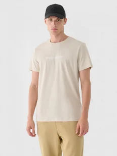 Męski t-shirt z nadrukiem 4F 4FRAW24TTSHM2579 - beżowy - Koszulki sportowe męskie - miniaturka - grafika 1