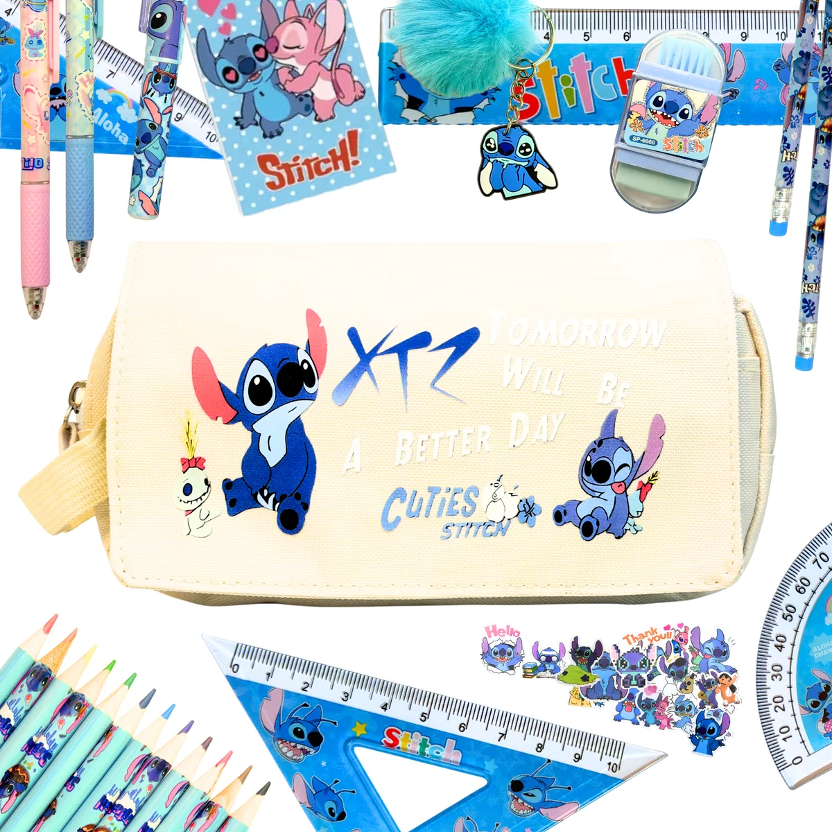 Piórnik Szkolny Stitch z Wyposażeniem Akcesoria PREMIUM Zestaw Biały