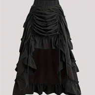 Spódnice - TEMU Elegancka Zielona Spódnica Midi z Falbankami dla Kobiet - Wysoki Stan, Przepuszczający Design z Sznurowaniem, Idealna na Wiosnę//Jesień, - miniaturka - grafika 1