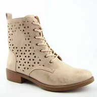 Botki damskie - JEZZI ASA62-116 Botki damskie ażurowe płaski obcas złote - miniaturka - grafika 1