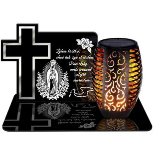 ZNICZ SOLARNY LED WIECZNY PODSTAWKA NA CMENTARZ GRÓB Krzyż EFEKT PŁOMIENIA - Lampiony i znicze - miniaturka - grafika 1