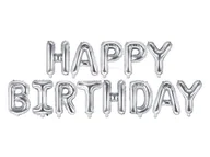 Dekoracje sali - Baner napis ?Happy Birthday" srebrny - miniaturka - grafika 1