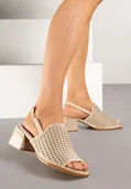 Sandały damskie - Beżowe Ażurowe Sandały na Słupku ze Skórzaną Wkładką Tirlia - miniaturka - grafika 1
