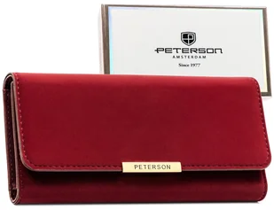 PETERSON Bordowy elegancki portfel damski ze skóry ekologicznej rozbudowany i pojemny duży na zatrzask ochrona kart RFID STOP pudełko producenta na .. - Portfele - miniaturka - grafika 1