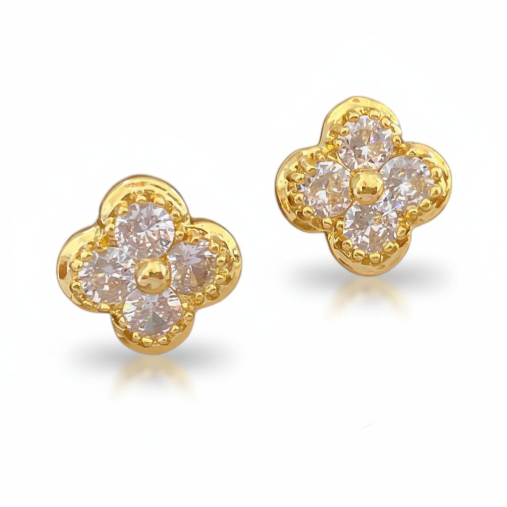 Złote kolczyki damskie kwiatki z cyrkoniami – eleganckie sztyfty