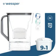 Dzbanki i imbryki - Dzbanek filtrujący wodę Wessper 2,7 l na drzwi lodówki, z filtrem z węglem aktywnym, kompatybilny z wkładem filtrującym Brita Maxtra 10x - czarny - miniaturka - grafika 1