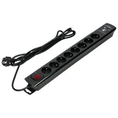 Listwy zasilające - Listwa przeciwprzepięciowa, 8 gniazd 2P+Z, kabel 3x1,0mm2, 3m, z wyłącznikiem podświetlanym dwutorowym. 10A/230 VAC, Ochronnik przeciwprzepięciowy Typ 3, Ładowarka 2xUSB 2,1A, czarna - miniaturka - grafika 1