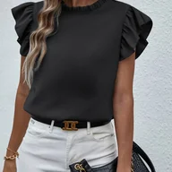 Koszule damskie - TEMU Elegancka bluzka z falbankami, idealna na wiosnę i , odzież damska na wesele, wakacje i - miniaturka - grafika 1