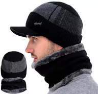 Czapki męskie - Zimowy Męski Komplet Czapka Z Daszkiem Komin Na Zimę - miniaturka - grafika 1
