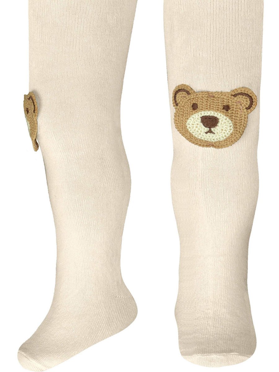 Dziecięce rajstopki bawełniane z misiem ecru Milusie r.68/74