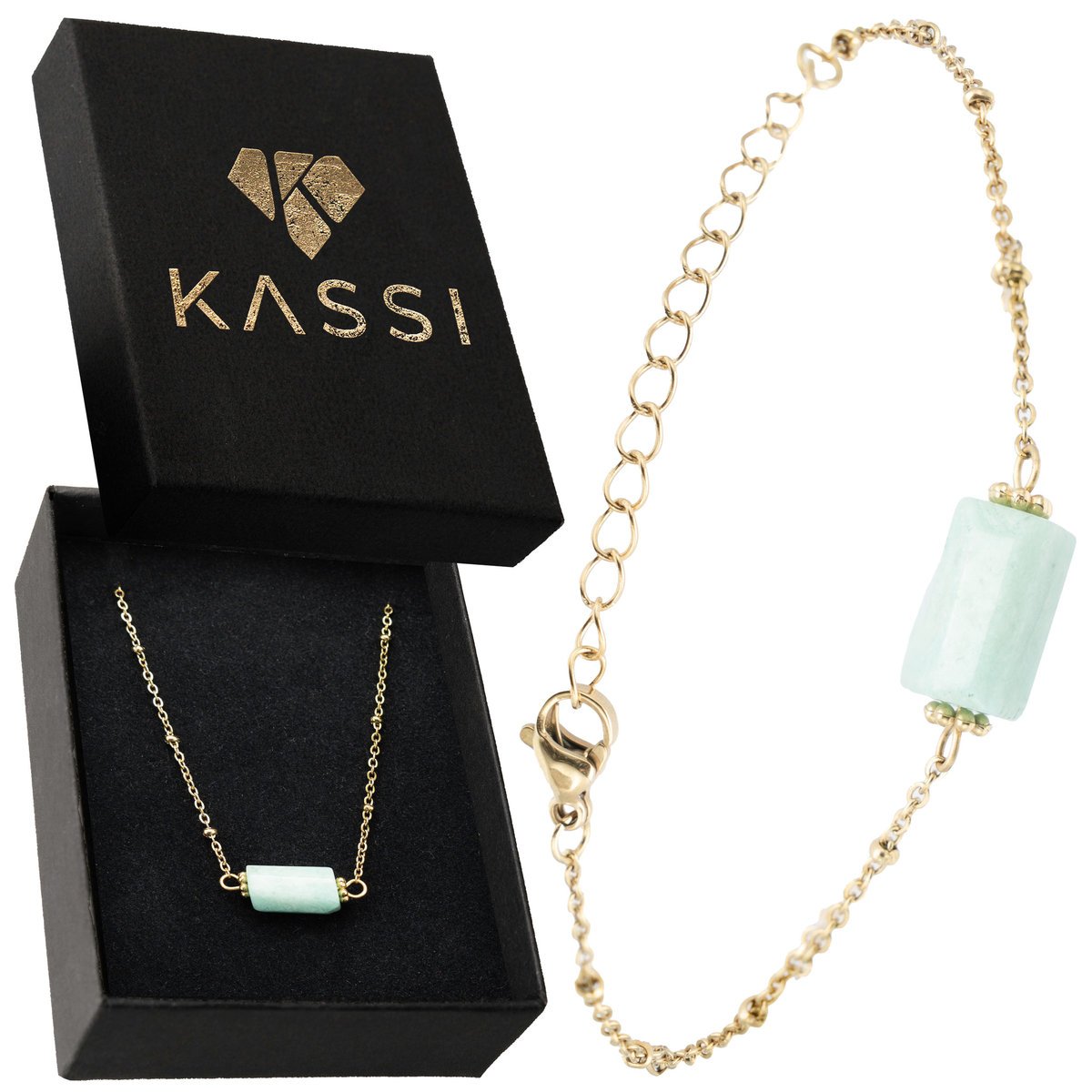 Bransoletka pozłacana ze stali chirurgicznej z Amazonitem talizman kamień