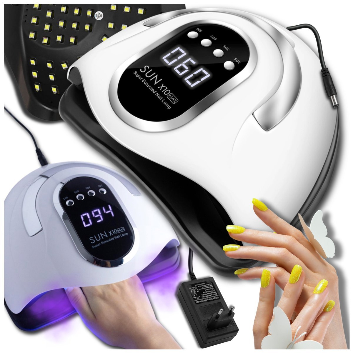 MOCNA LAMPA DO PAZNOKCI HYBRYD ŻELI UV LED SUN X10 MAX LCD Z RĄCZKĄ 280W
