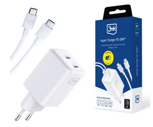 3mk Hyper Charger PD 45W White + 2x USB-C-C Cables - Ładowarki do telefonów - miniaturka - grafika 1