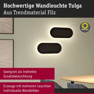 Paulmann kinkiet LED Tulga, 45 x 20 cm, antracyt, filc - Lampy ścienne - miniaturka - grafika 3