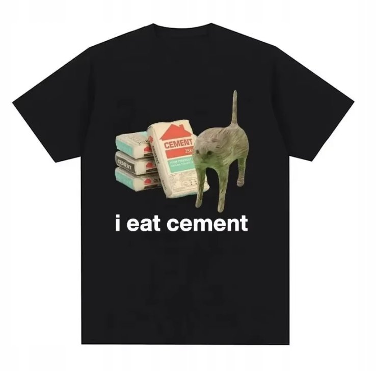 KOSZULKA Z NADRUKIEM MĘSKA ŚMIESZNA T-SHIRT I EAT CEMENT KOT Kotek r. L