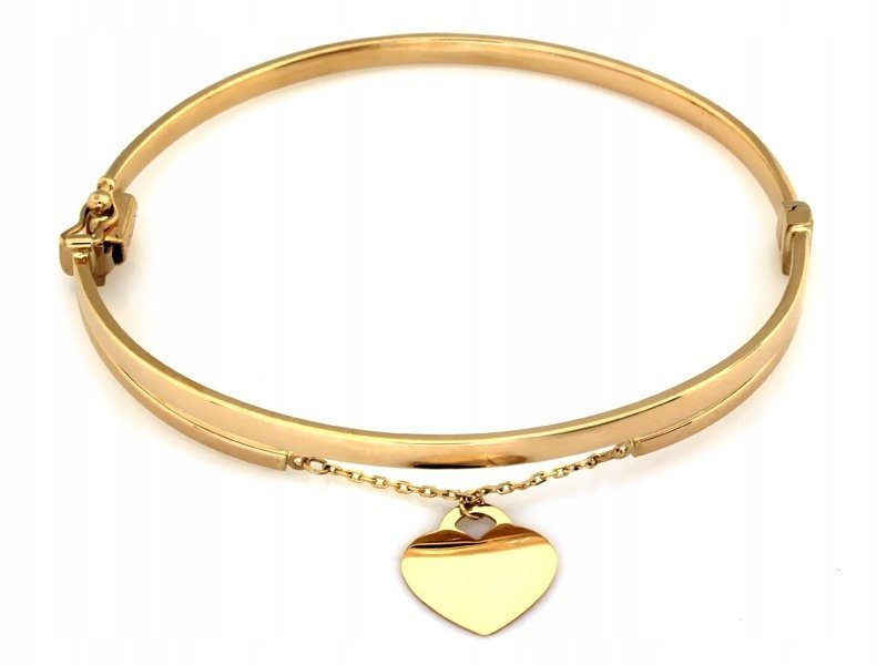 Bransoletka złota 375 sztywna koło bangle z zawieszką serce modna 17cm 4.7g