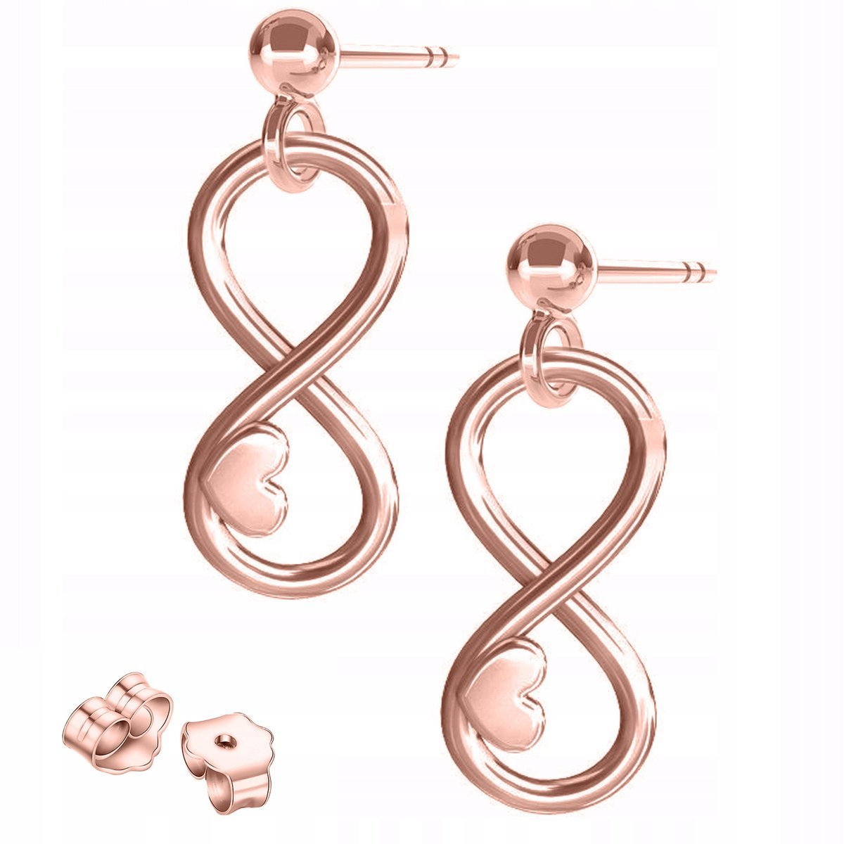 Kolczyki Pozłacane Serca z Nieskończonością Ósemka Serduszka SREBRO 925