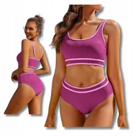 Stroje kąpielowe - Stroj Kapielowy Damski Dwuczesciowy Sportowy Wygodny Fast Dry Fioletowy L - miniaturka - grafika 1