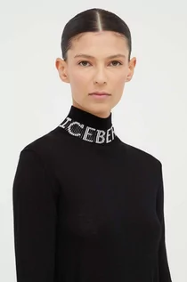 Swetry damskie - Iceberg sweter wełniany damski kolor czarny lekki z golfem - grafika 1