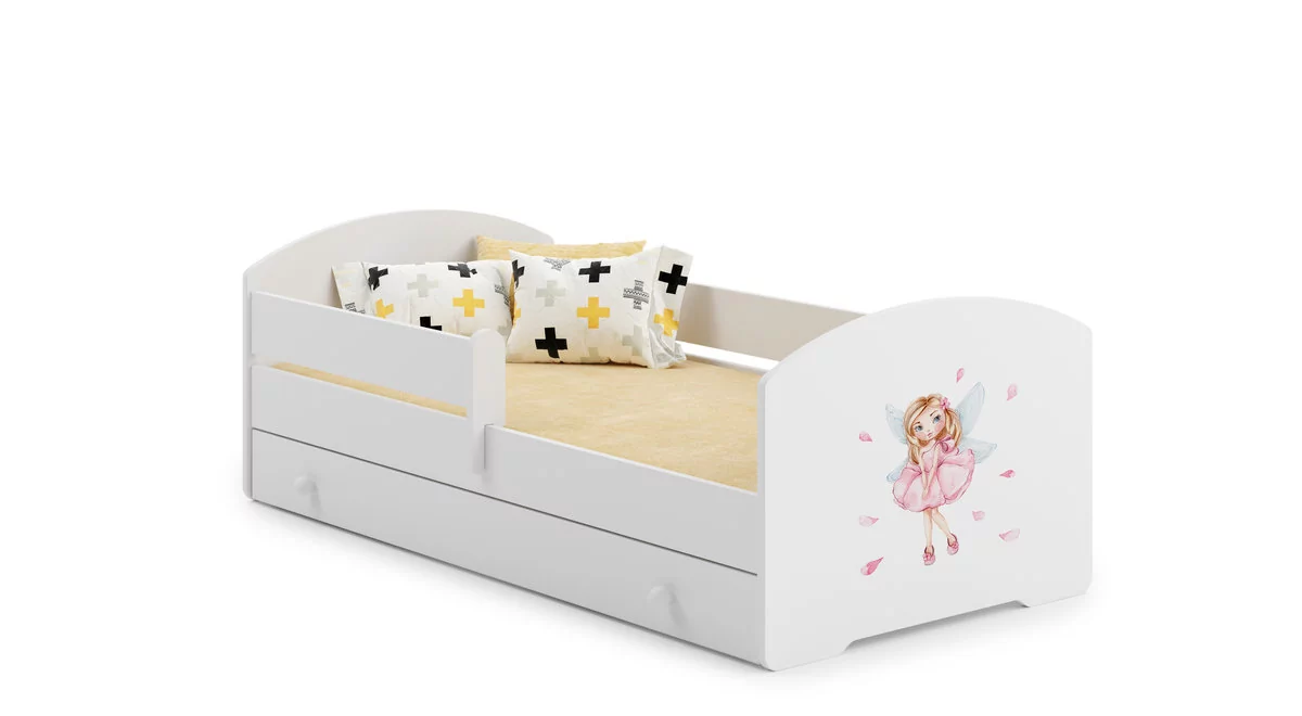 Łóżko dla dziecka, LUK, barierką, z szufladą, z materacem, 160x80 cm