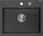 Zlewozmywaki - Mexen Oscar zlewozmywak granitowy 1-komorowy 580 x 490 mm, czarny nakrapiany, syfon chrom - 6519581000-76 - miniaturka - grafika 1