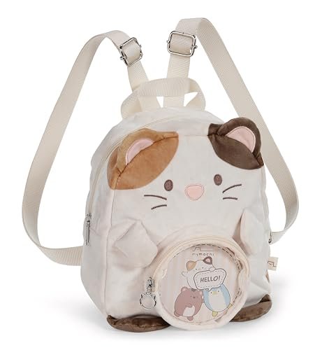 NICI 61822 mymochi plecak kotek Angy, pluszowy plecak w stylu kawaii z regulowanymi paskami, dla dużych i małych, idealny do przedszkola, 23 x 21 x 9 cm, biały