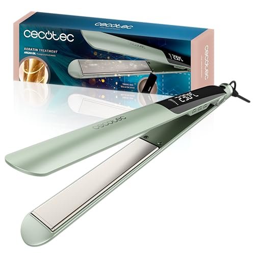 Cecotec Wąska prostownica do włosów - ceramiczna - Lisse Keratin Essence Olive, funkcja HeatMax, 130-230°C, powłoka z keratyną i olejem arganowym, obrotowy kabel, torba podróżna
