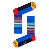 Skarpetki męskie - Happy Socks Half Stripe, kolorowe i zabawne, Skarpety dla kobiet i mężczyzn, Niebieski-Czerwony-Żółty-Czarny (36-40) - miniaturka - grafika 1