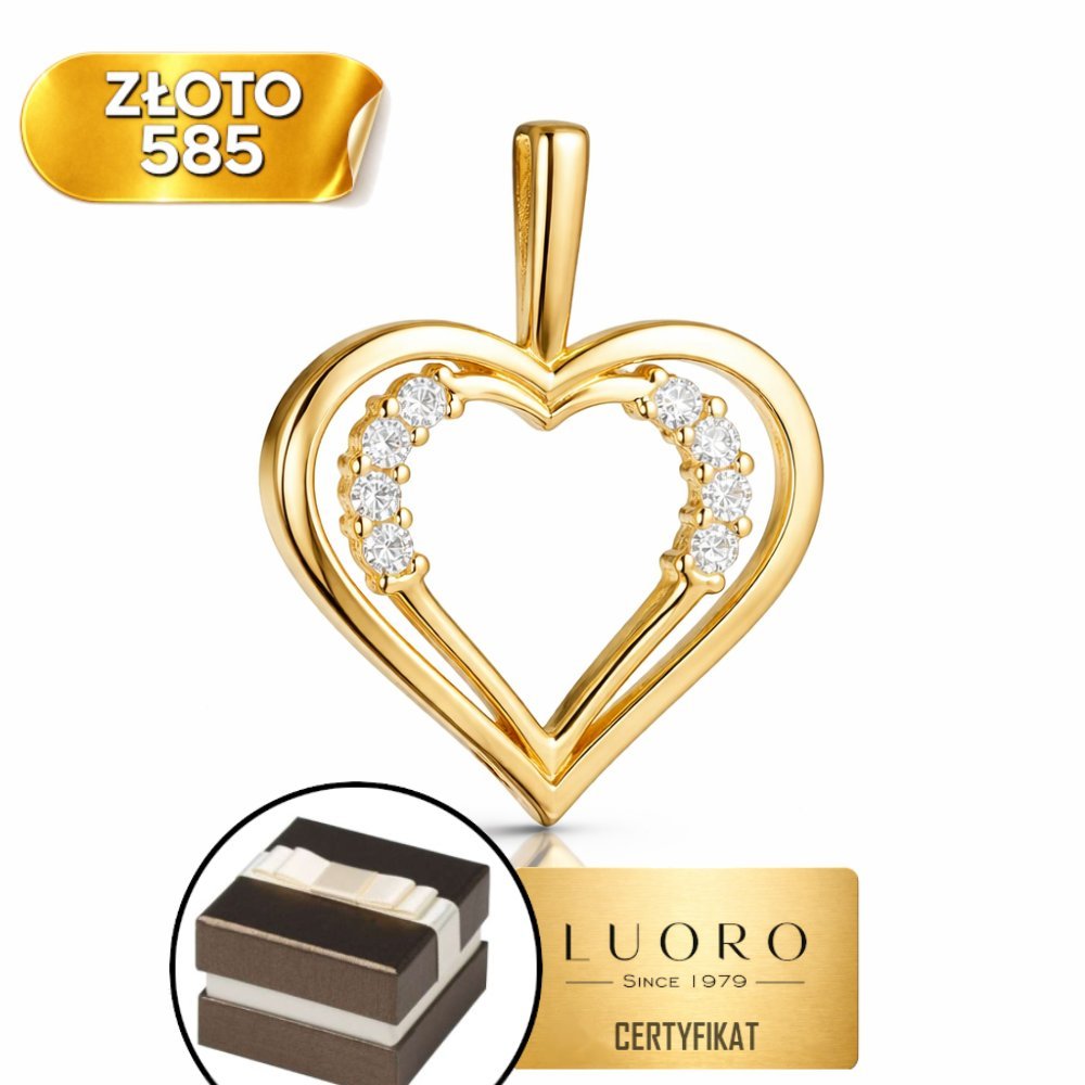 ZAWIESZKA ZŁOTA 585 14K DWA SERCA Z CYRKONIAMI 1,5 CM ELEGANCKA