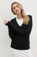 Swetry damskie - Calvin Klein sweter z domieszką jedwabiu kolor czarny lekki K20K207569 - miniaturka - grafika 1
