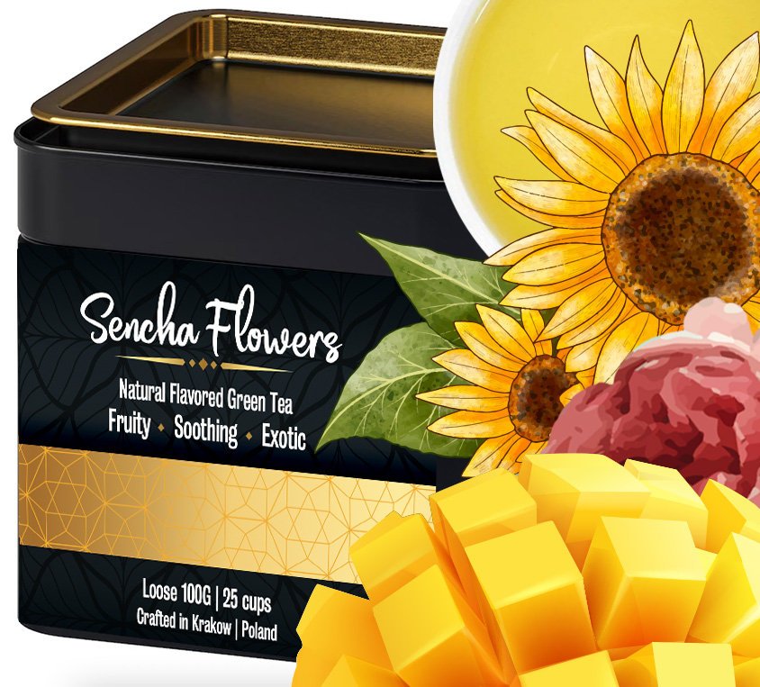 Zielona Herbata w Metalowej Ozdobnej Puszce z Płatkami Kwiatów i Tropikalnym Naturalnym Aromatem na Prezent Wiosenna