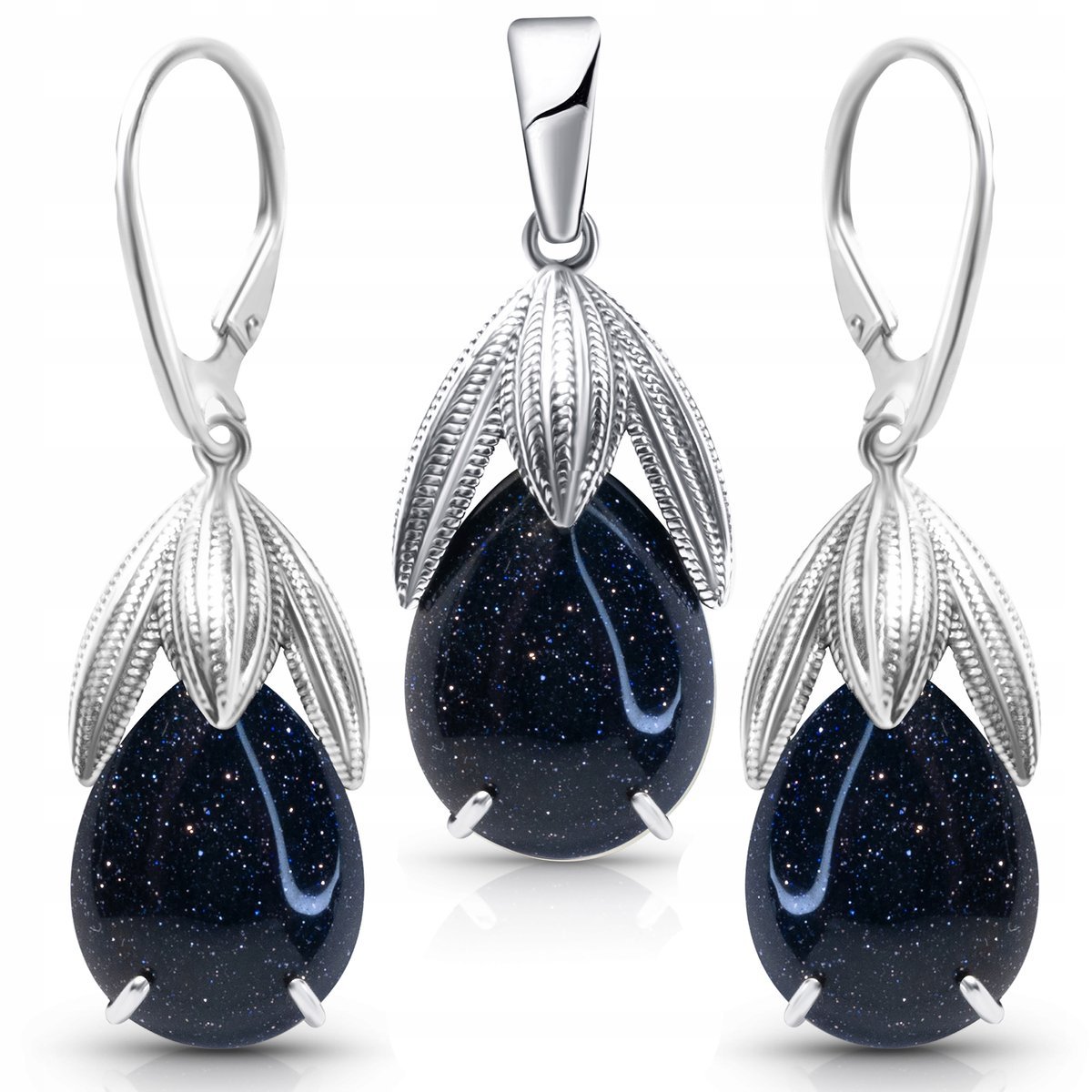 Noc kairu kolczyki srebrne wisiorek srebrny komplet biżuterii srebrnej 925