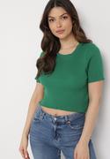 Koszulki i topy damskie - Zielony Krótki T-shirt z Prążkowanej Dzianiny Clutia - miniaturka - grafika 1