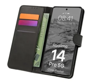 Bizon z klapką Pocket do Realme 14 Pro 5G Czarny - Etui i futerały do telefonów - miniaturka - grafika 1