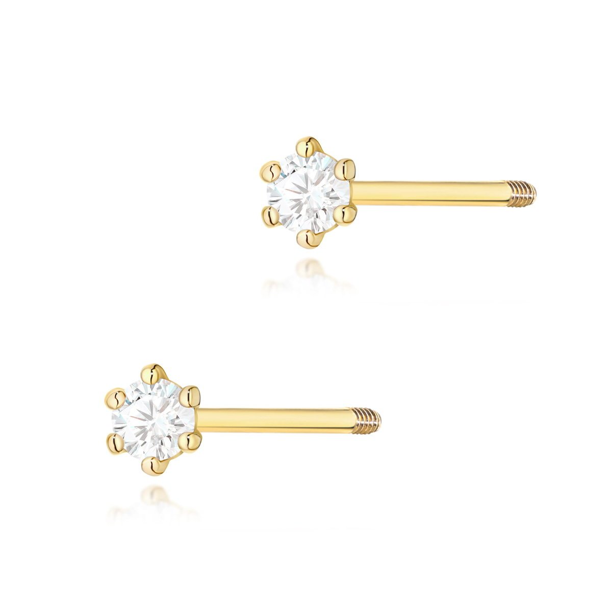 Złote kolczyki K0501 Diament 2 x 0,04ct żółte złoto sztyft zakręcany pr. 585