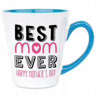Kubki - Kubek Latte Niebiesko Biały BEST MOM EVER 300 ml Na Prezent Zabawne Wzory - miniaturka - grafika 1