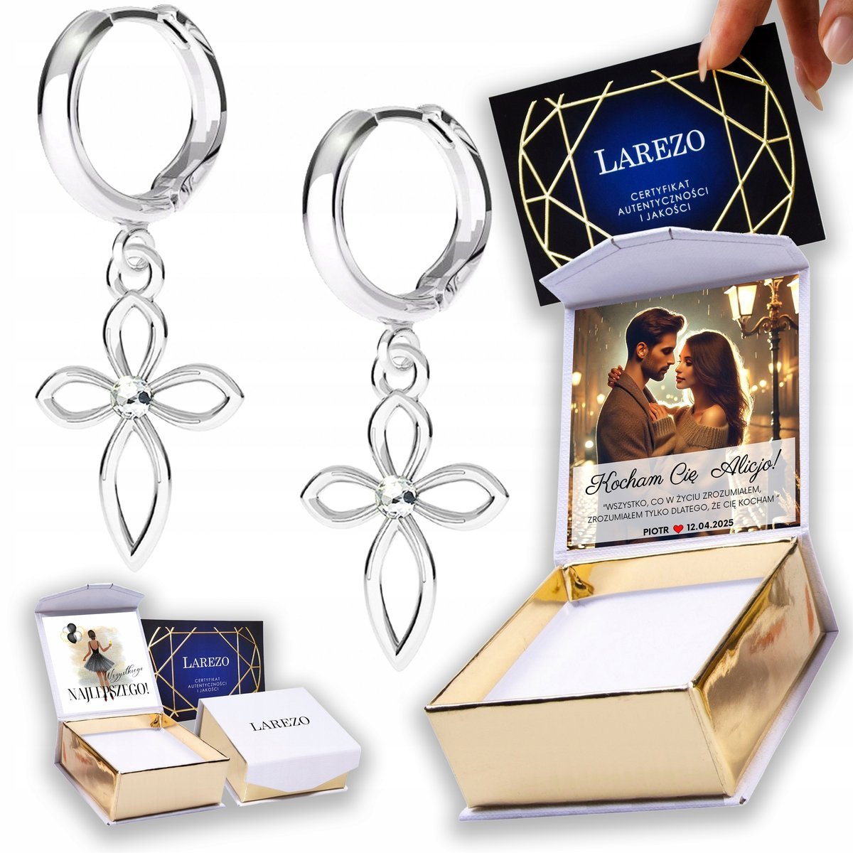 Kolczyki Srebrne 925 z Krzyżykami Krzyże Ozdobne Krzyżyki Cross NADRUK