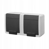 Gniazdka elektryczne - Gniazdo natynkowe N/T, podwójne z uziemieniem IP55, szary AQUANT 2K - miniaturka - grafika 1