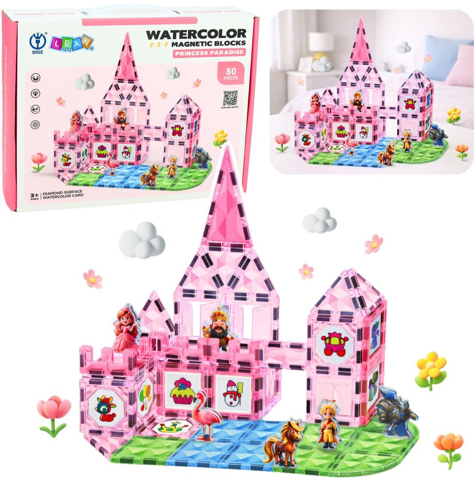 Klocki Magnetyczne Z Figurkami Farby Karty Do Malowania Różowe 80 el.